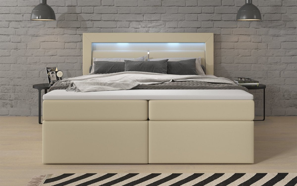 Boxspringbett Rinori mit LED, USB und Stauraum - Luxusbetten24