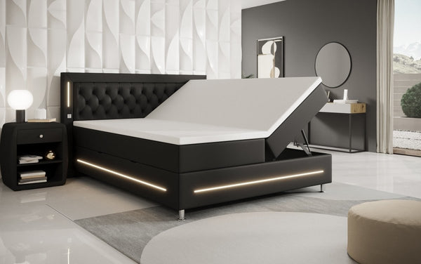Boxspringbett Verdino mit RGB, USB und Stauraum