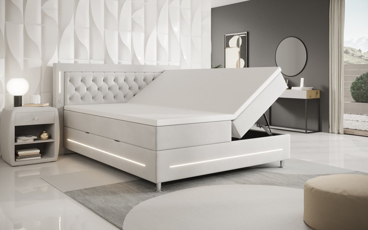 Boxspringbett Vito mit RGB, USB und Stauraum - Luxusbetten24