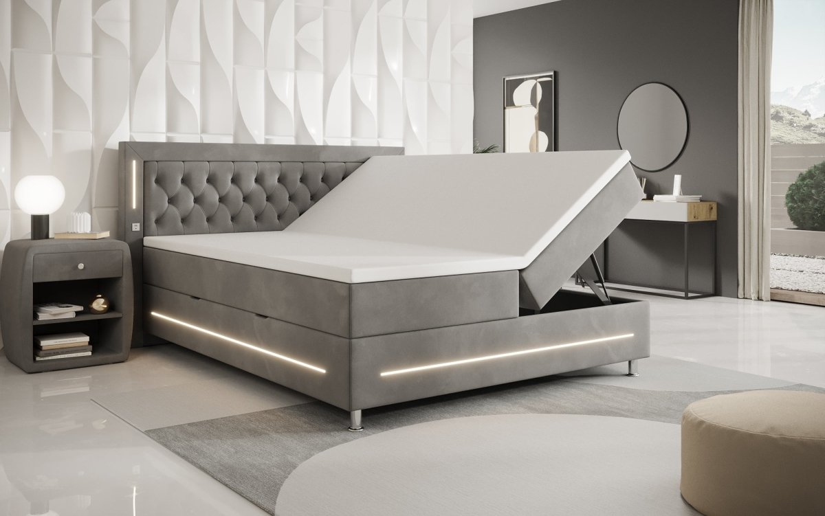 Boxspringbett Vito mit RGB, USB und Stauraum - Luxusbetten24