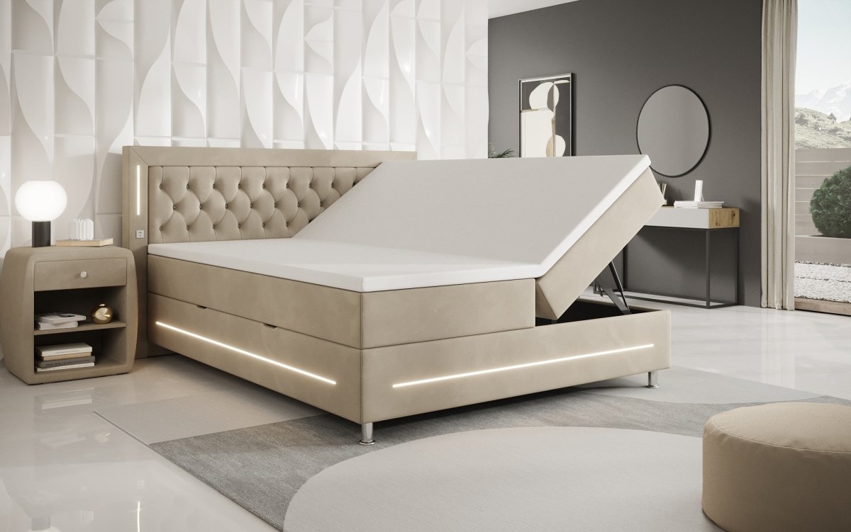 Boxspringbett Vito mit RGB, USB und Stauraum - Luxusbetten24